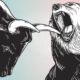Bull and Bear Market Investment Business Icon Concept